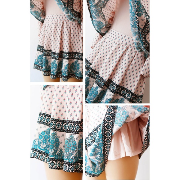 Taupe Pink Mock Neck Cold Shoulder Pleated Romper - Picture 6 of 8